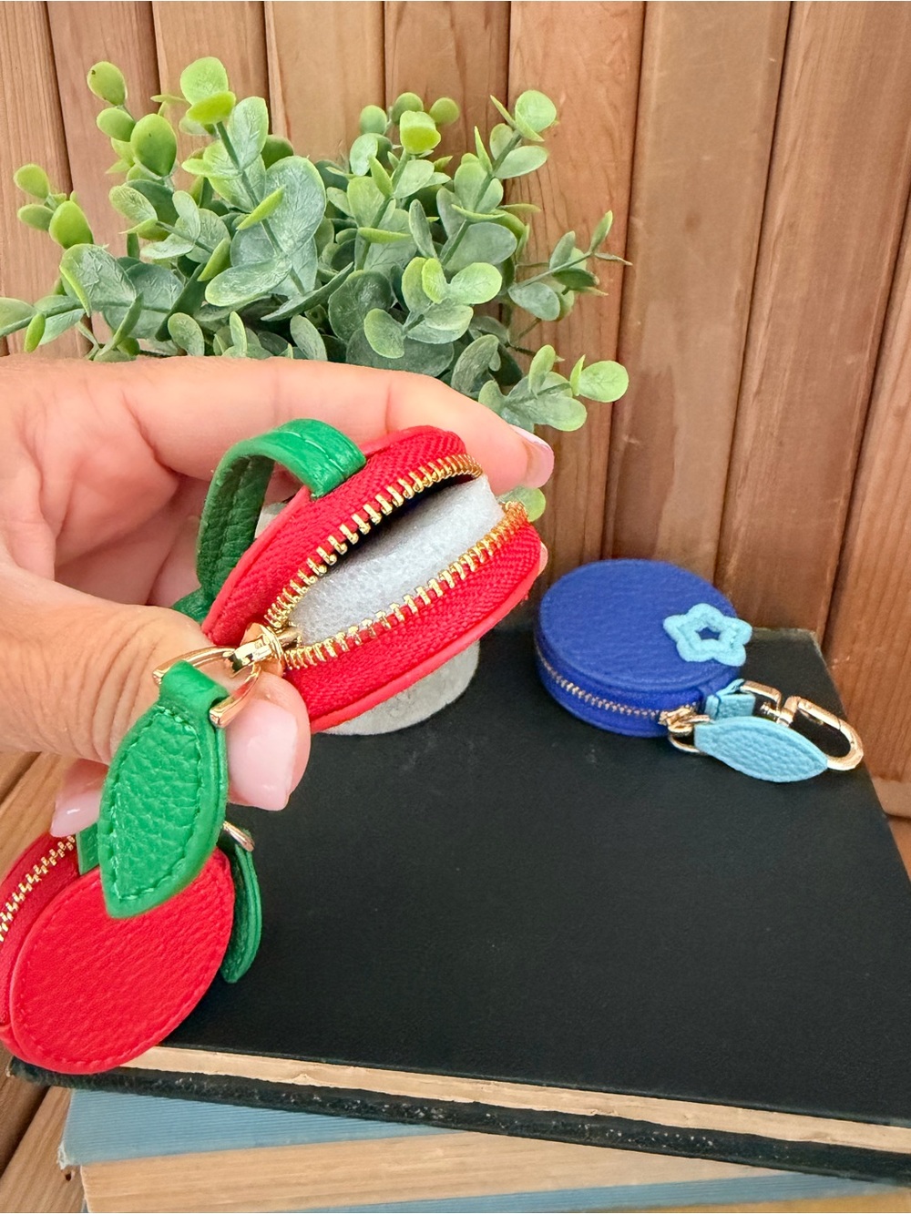 Cherries Or Blueberry Faux Leather Keychain Coin Purse & Charm: Choose ONE - Picture 5 of 7